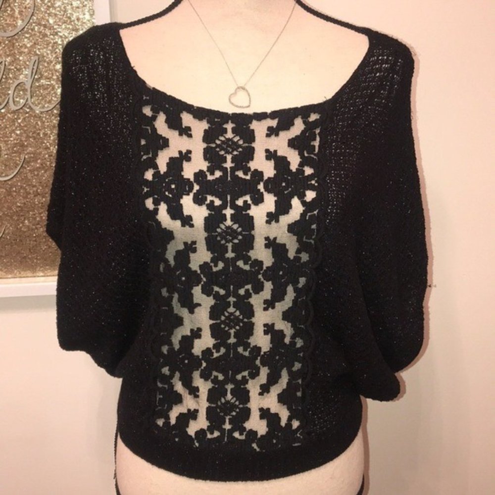 Free People knit w/ lace panel dolman sleeve top